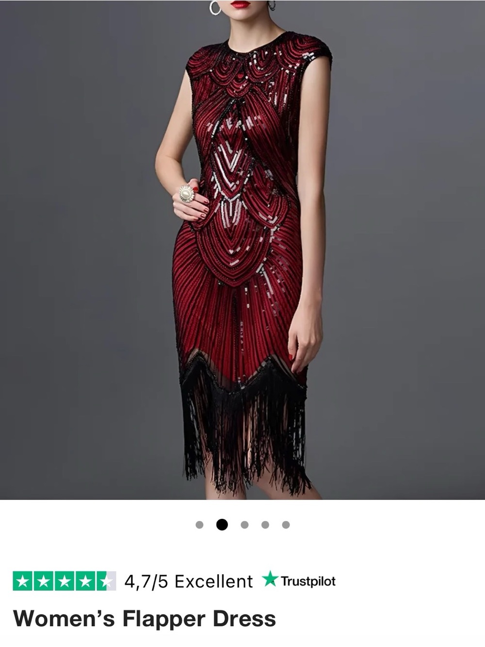 Elegant Red Sequin Flapper Dress with Fringe